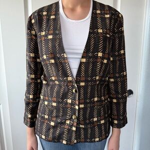 Vintage BALDANZA Black and Brown SILK Patterned Jacket M 8 sphere buttons